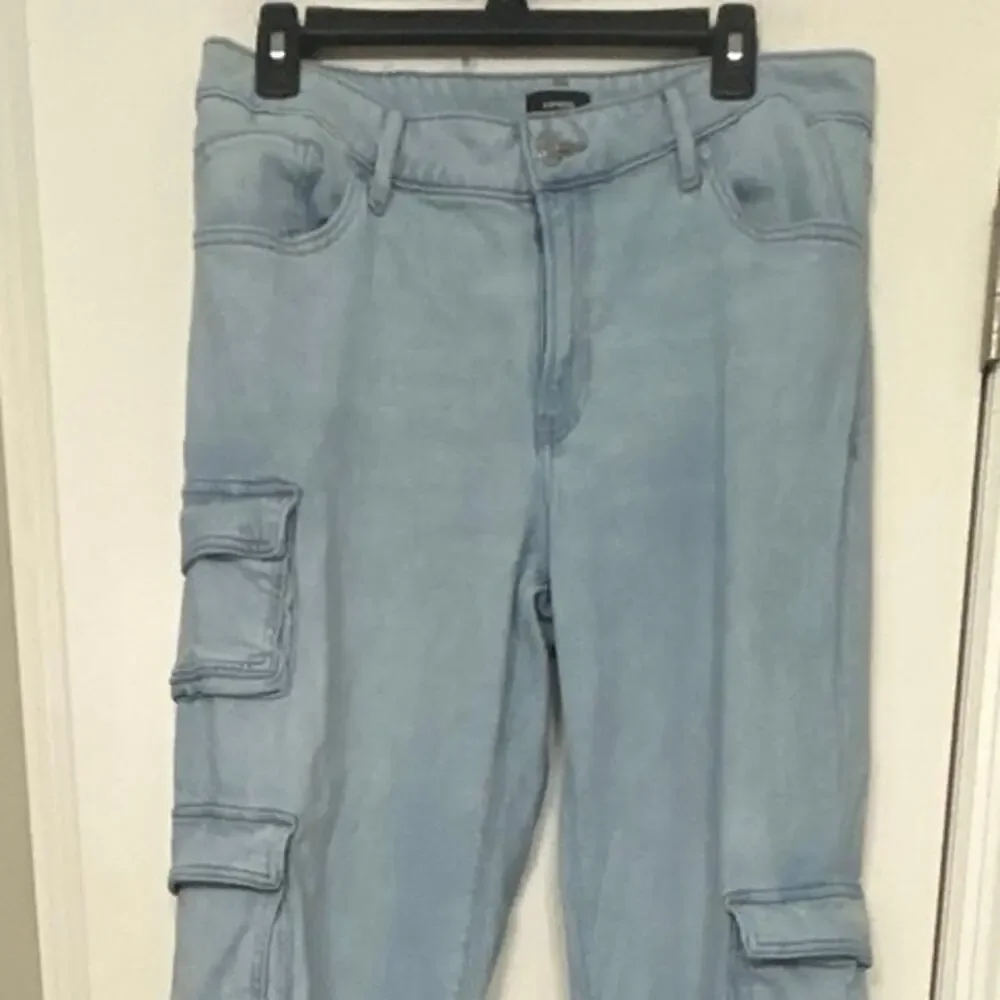 Express Low Slung Med/Light Baggy Cargo Jeans Low Rise Relaxed Straight  Leg 10L - Picture 5 of 16
